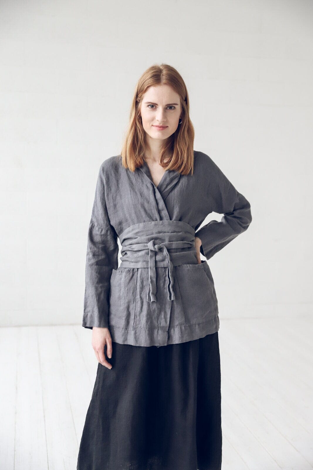Linen Boho Jacket with Wide Belt Old Linen Mill 