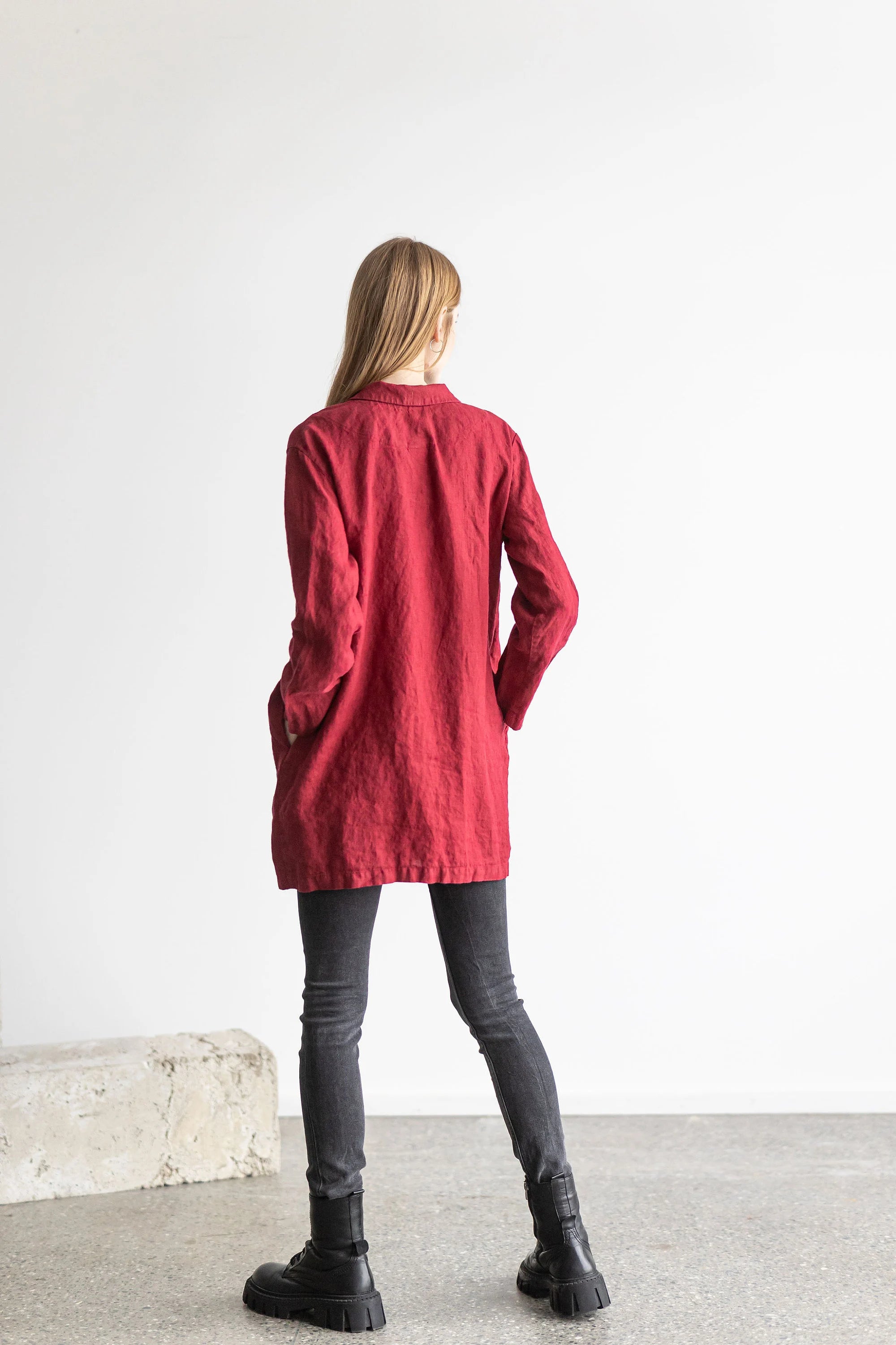 Linen Boyfriend Jacket, Classic Linen Blazer with Pockets Old Linen Mill