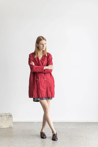 Linen Boyfriend Jacket, Classic Linen Blazer with Pockets Old Linen Mill