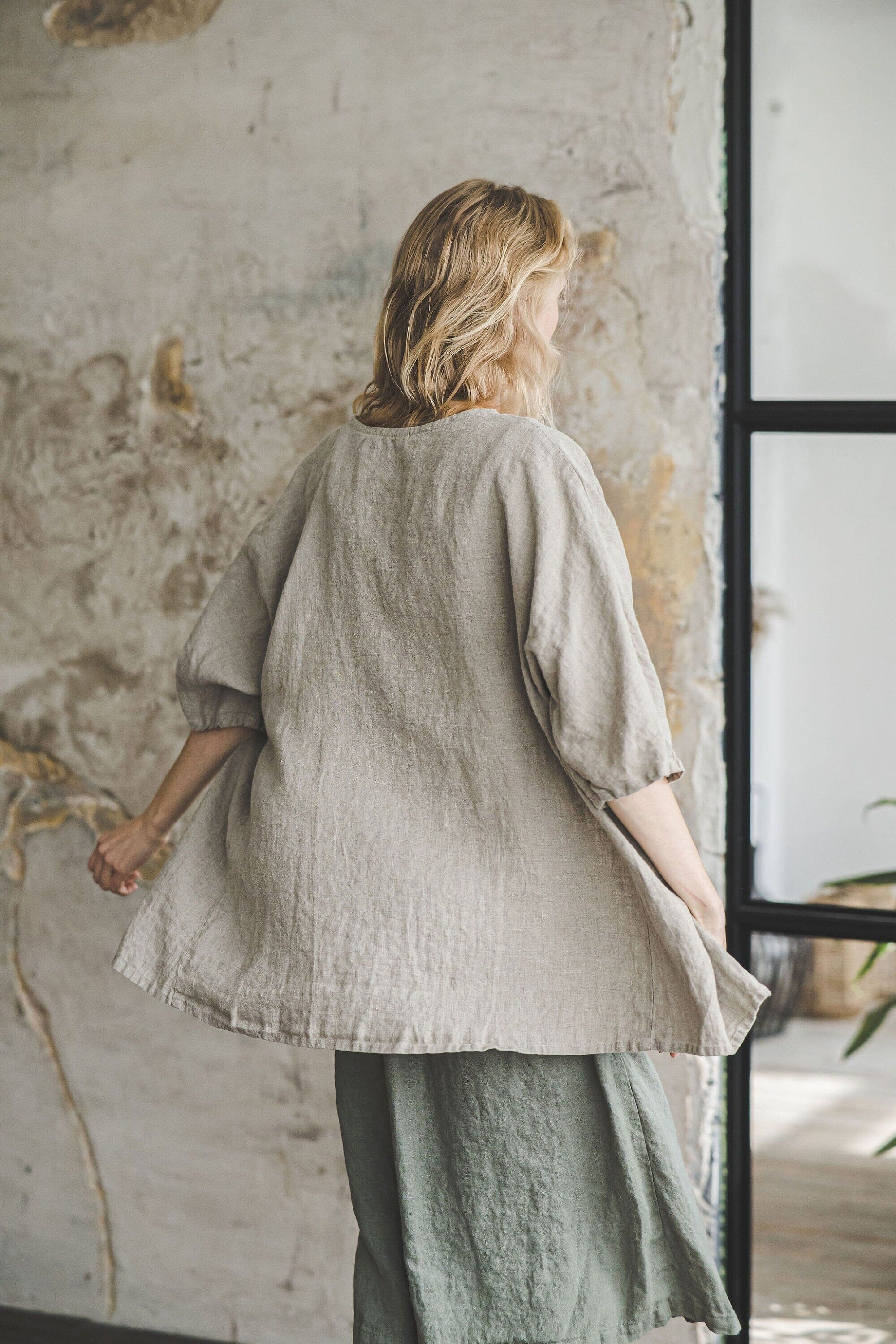 Linen Cardigan Jacket with Kimono Sleeves Old Linen Mill 