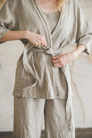 Linen Cardigan Jacket with Kimono Sleeves Old Linen Mill 
