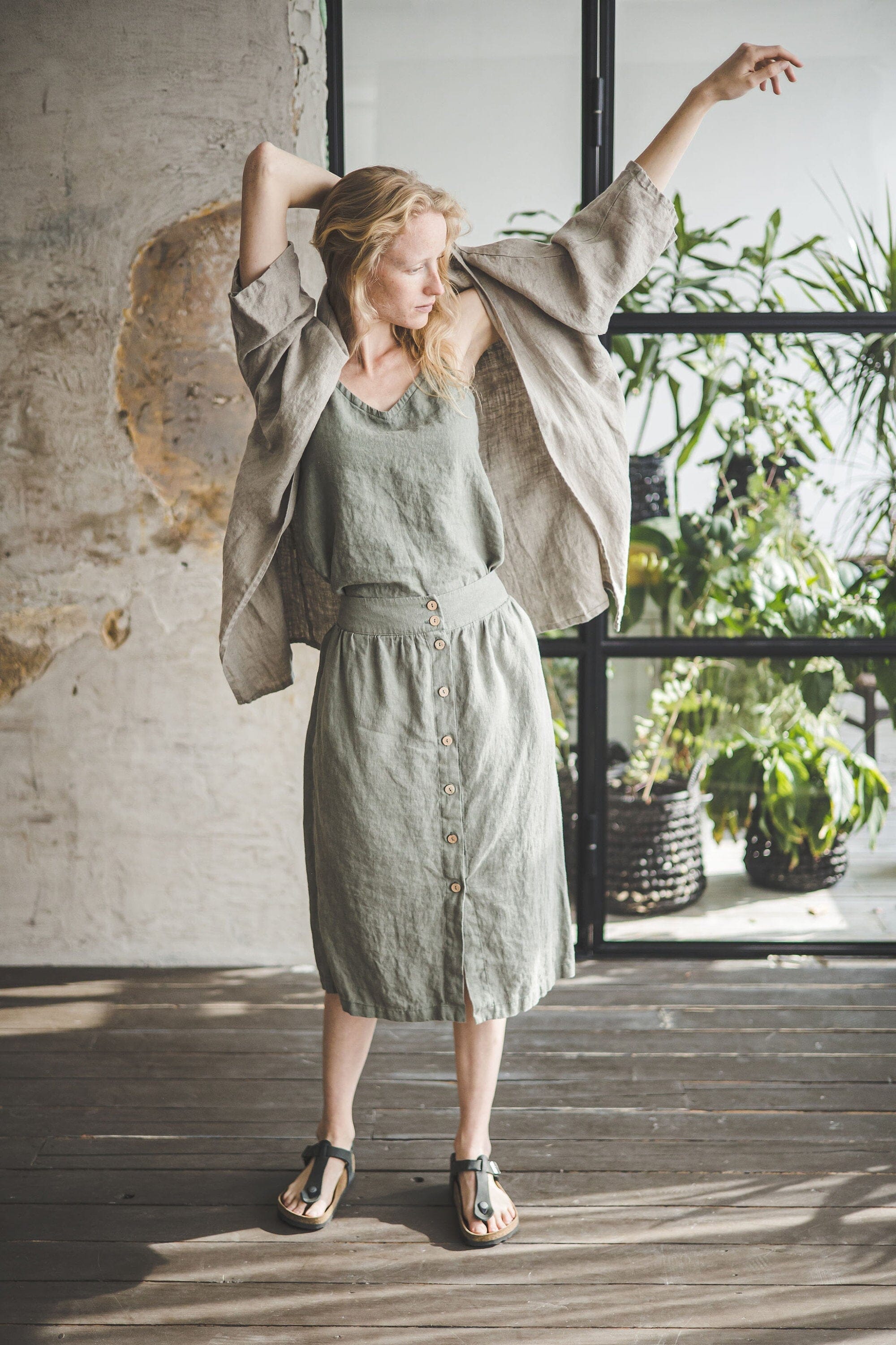 Linen Cardigan Jacket with Kimono Sleeves Old Linen Mill 