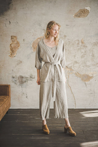 Linen Cardigan Jacket with Kimono Sleeves Old Linen Mill Small Grey Checks XS/S 
