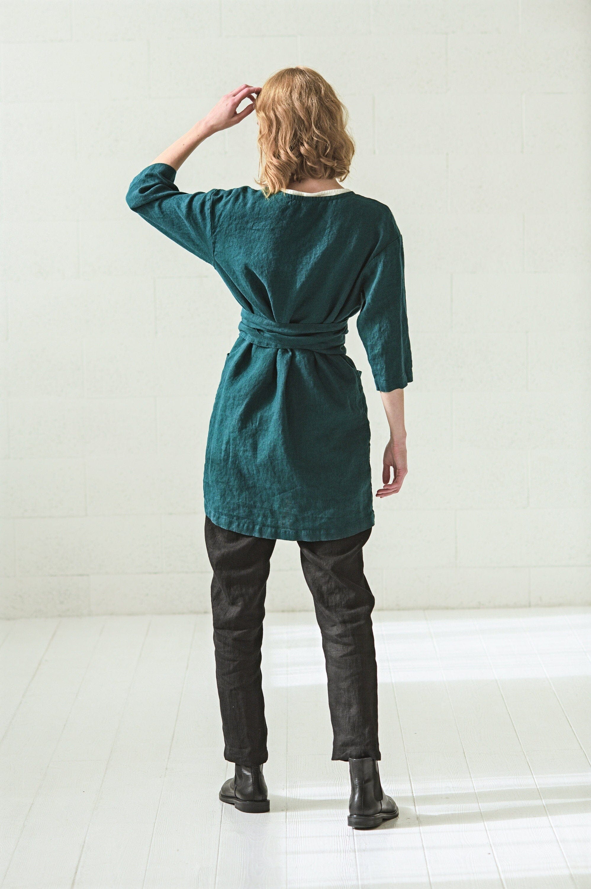 Linen Cardigan with Pockets and Belt Old Linen Mill 