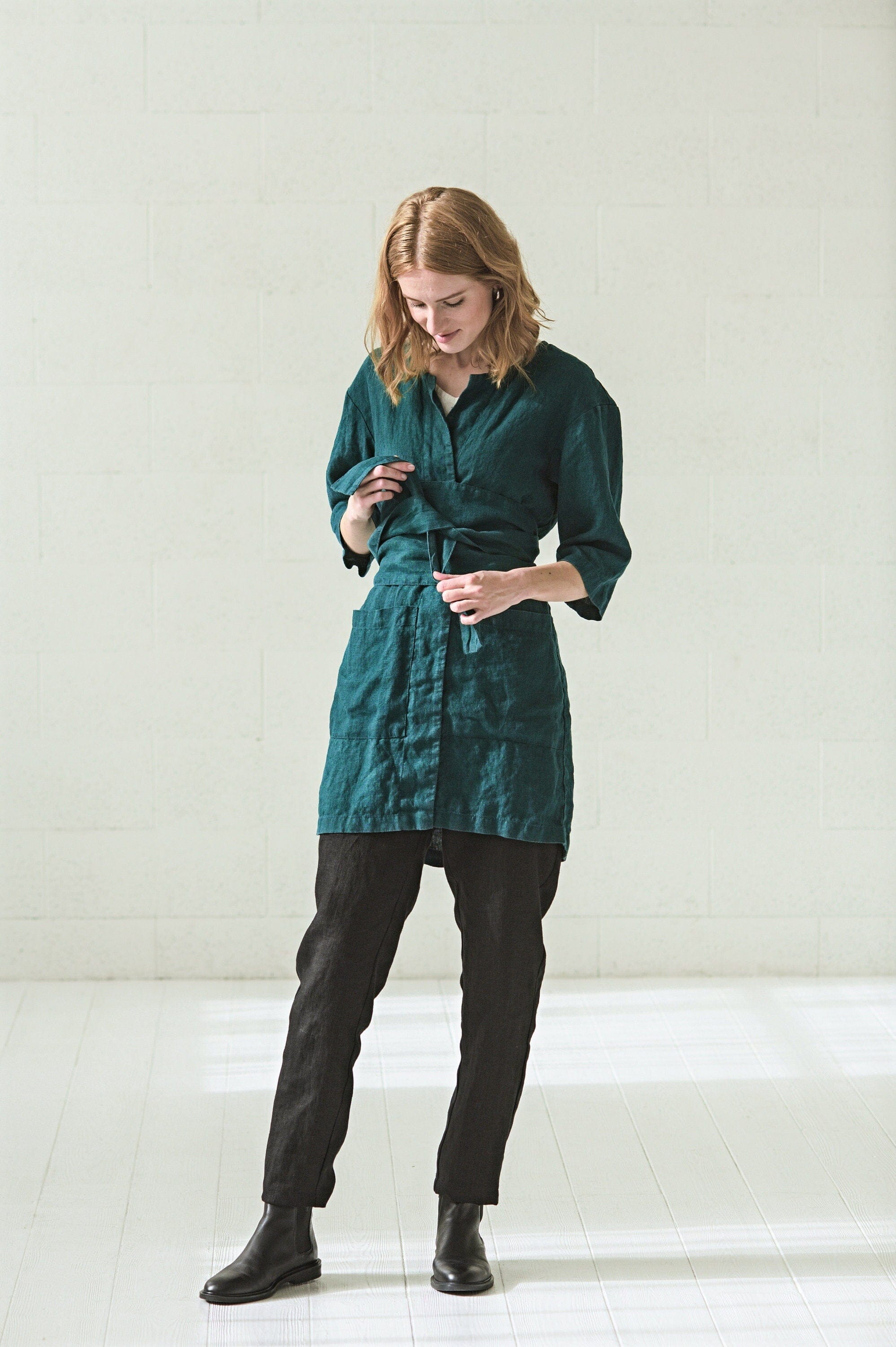 Linen Cardigan with Pockets and Belt Old Linen Mill 