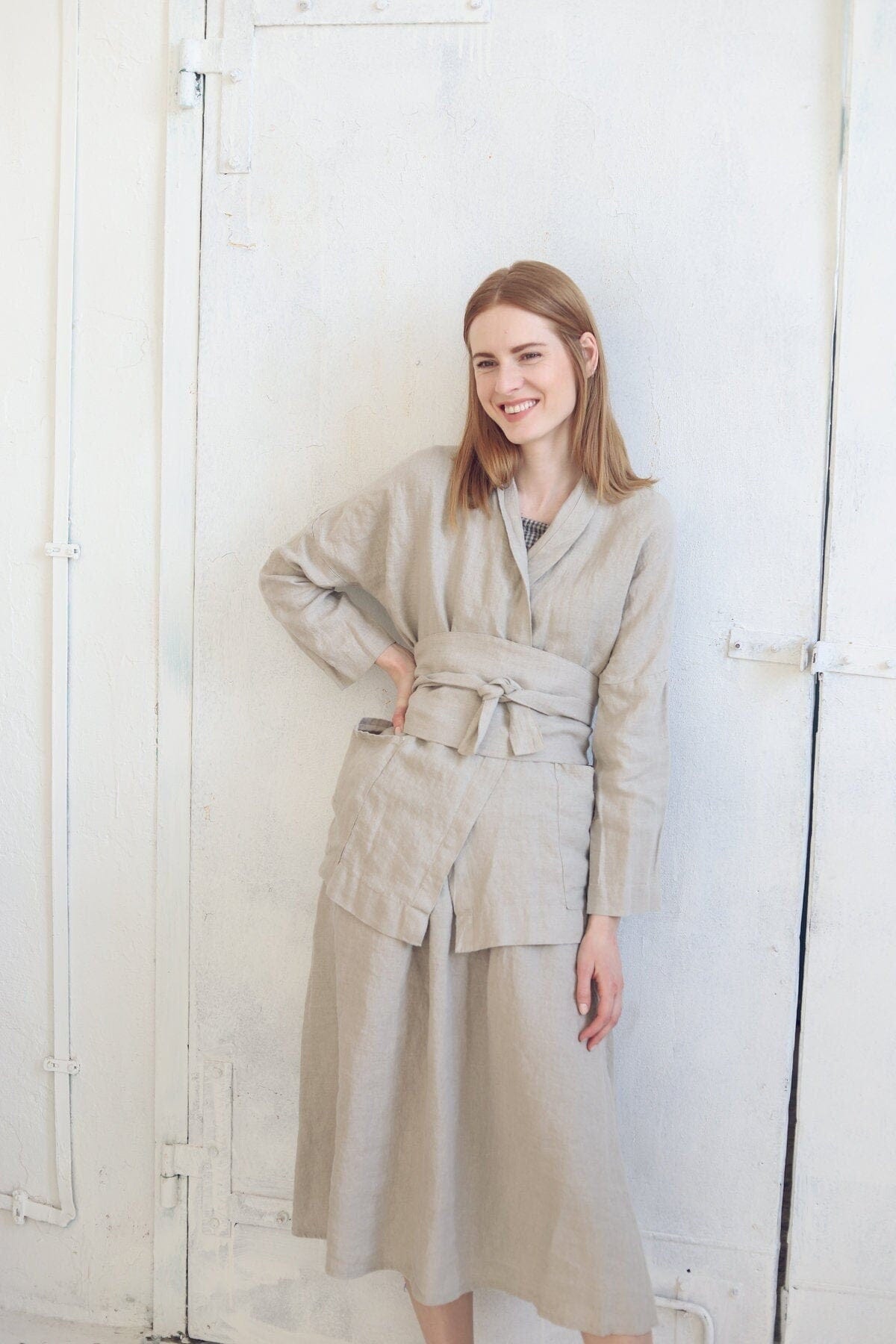 Linen Casual Boho Jacket with Wide Belt Old Linen Mill 