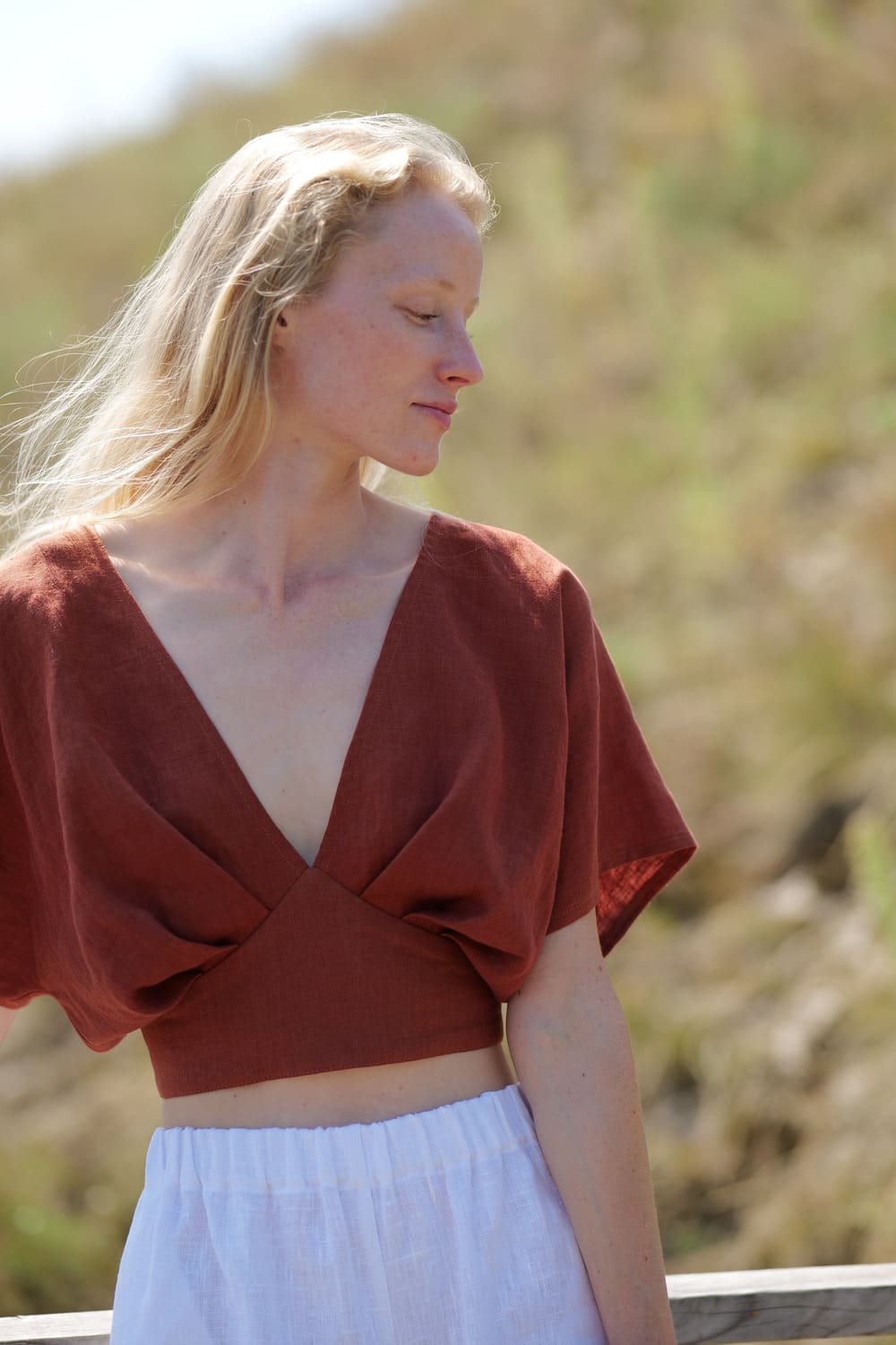 Linen Crop Top Yoga T56 Old Linen Mill