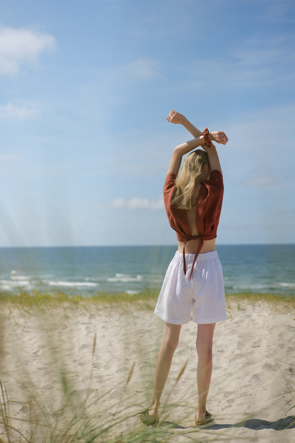 Linen Crop Top Yoga T56 Old Linen Mill