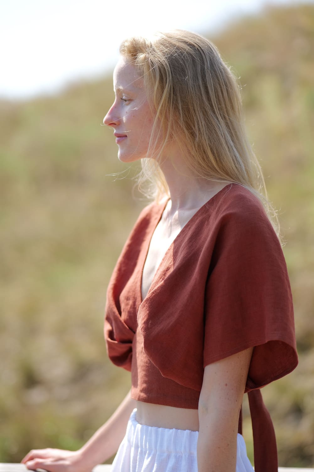 Linen Crop Top Yoga T56 Old Linen Mill