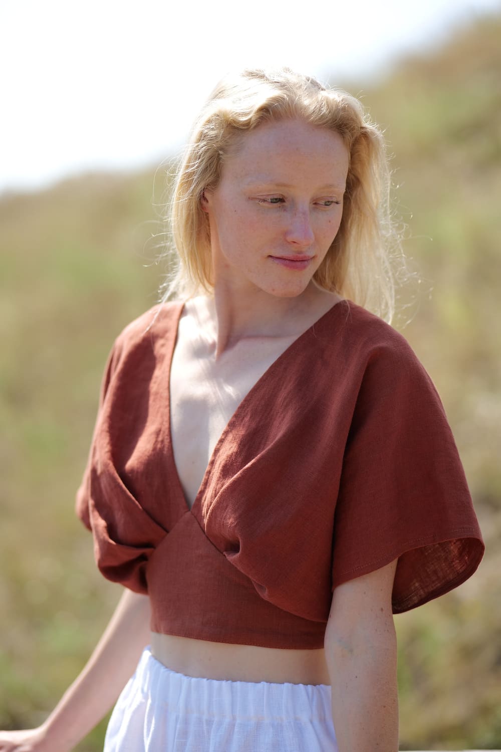 Linen Crop Top Yoga T56 Old Linen Mill