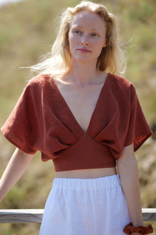 Linen Crop Top Yoga T56 Old Linen Mill