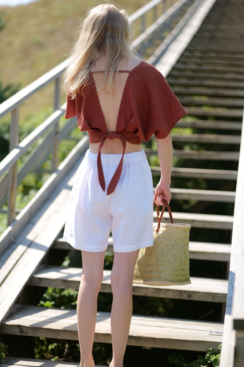 Linen Crop Top Yoga T56 Old Linen Mill