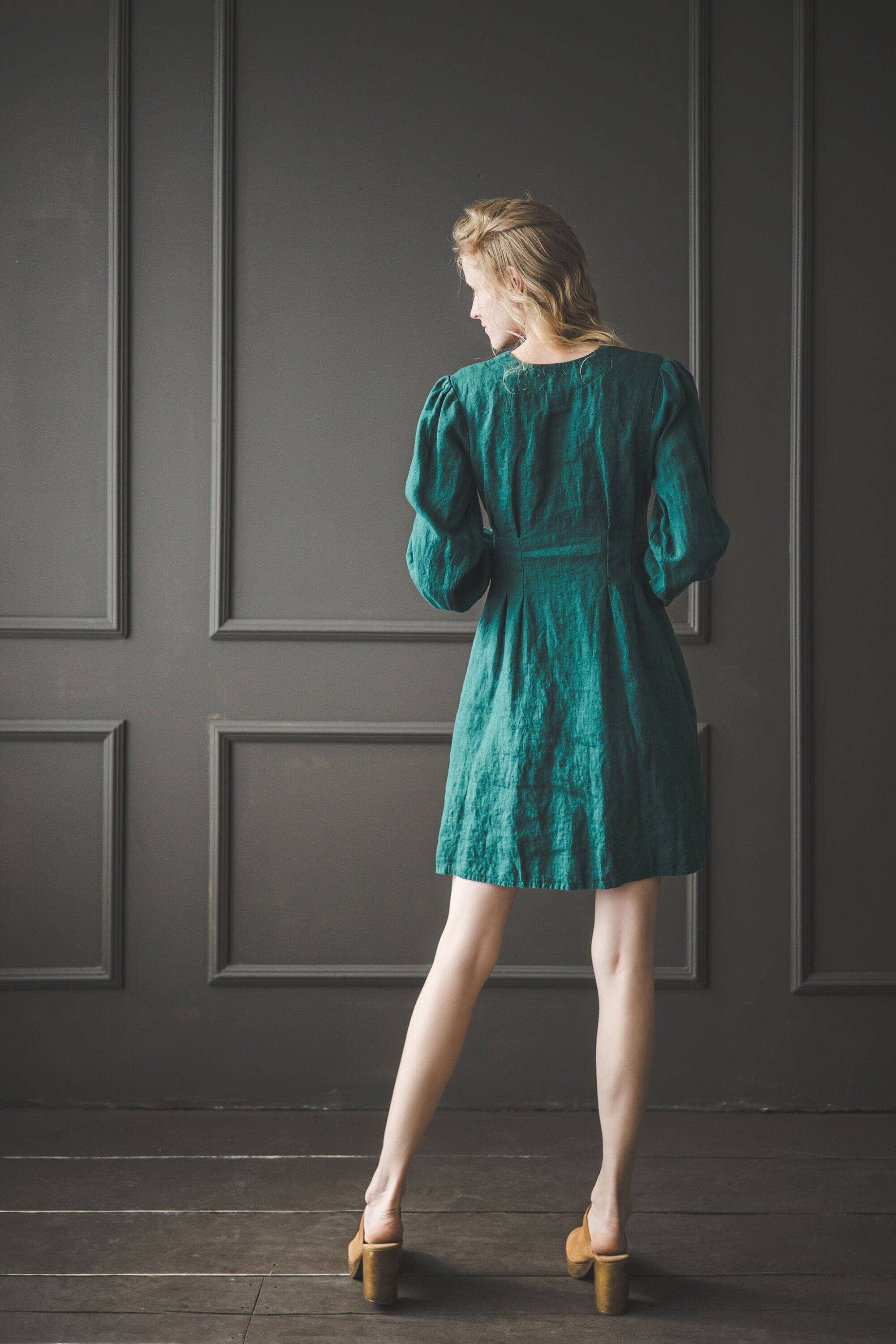 Linen Dress Buttons Down with 3/4 Sleeves D28-2 Old Linen Mill