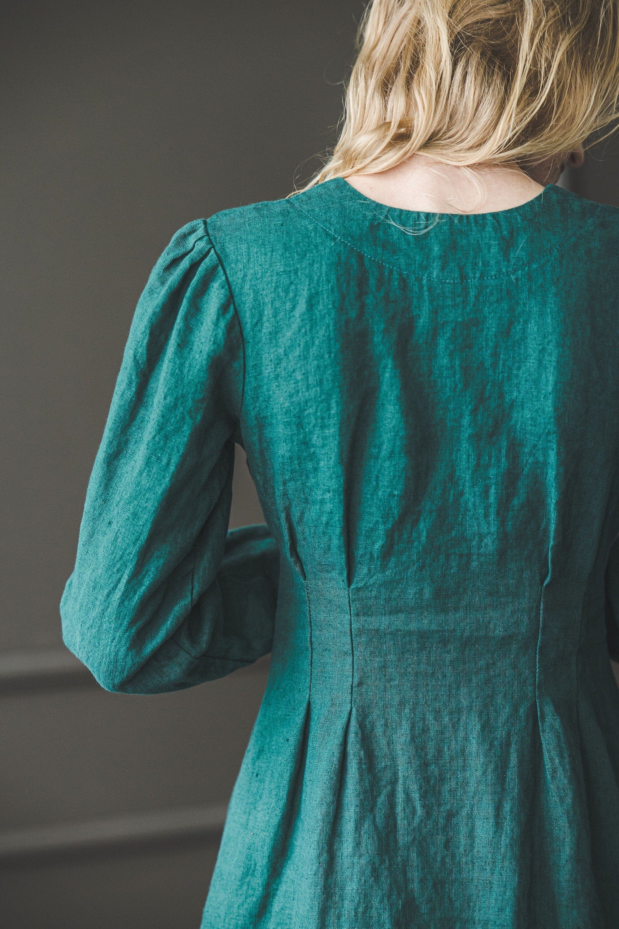 Linen Dress Buttons Down with 3/4 Sleeves D28-2 Old Linen Mill