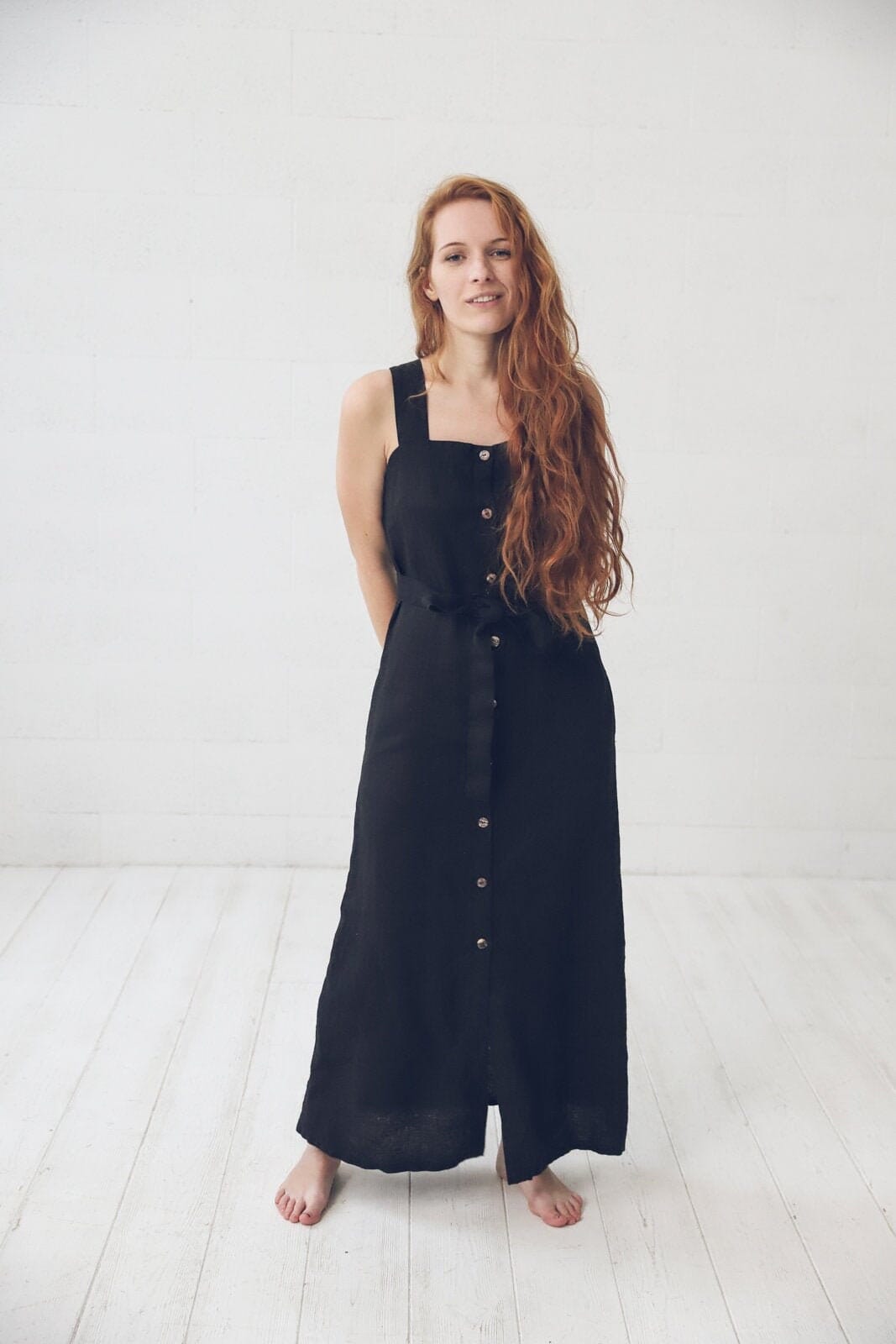 Linen Dress Buttons Sleeveless Old Linen Mill 