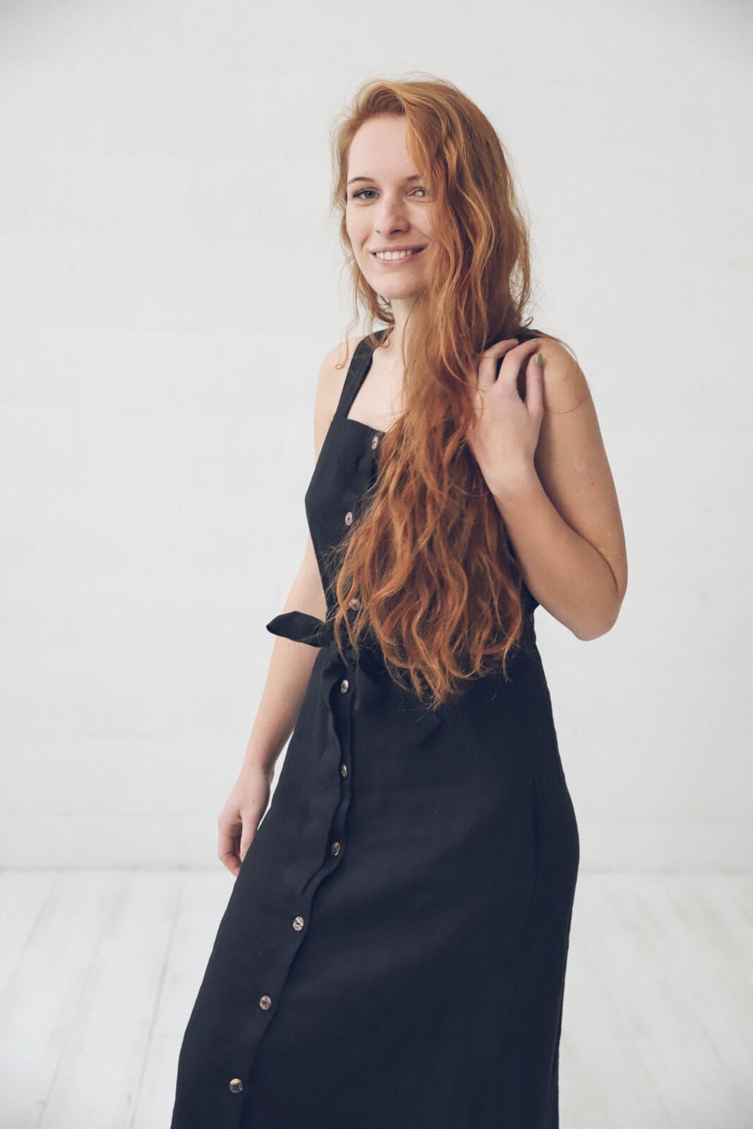 Linen Dress Buttons Sleeveless Old Linen Mill 