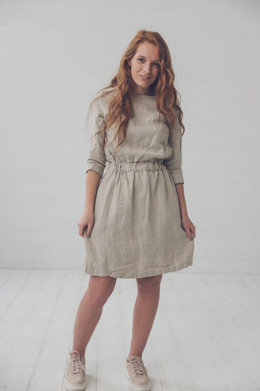 Linen Dress with Pockets and 3/4 Sleeves D06-2 Old Linen Mill