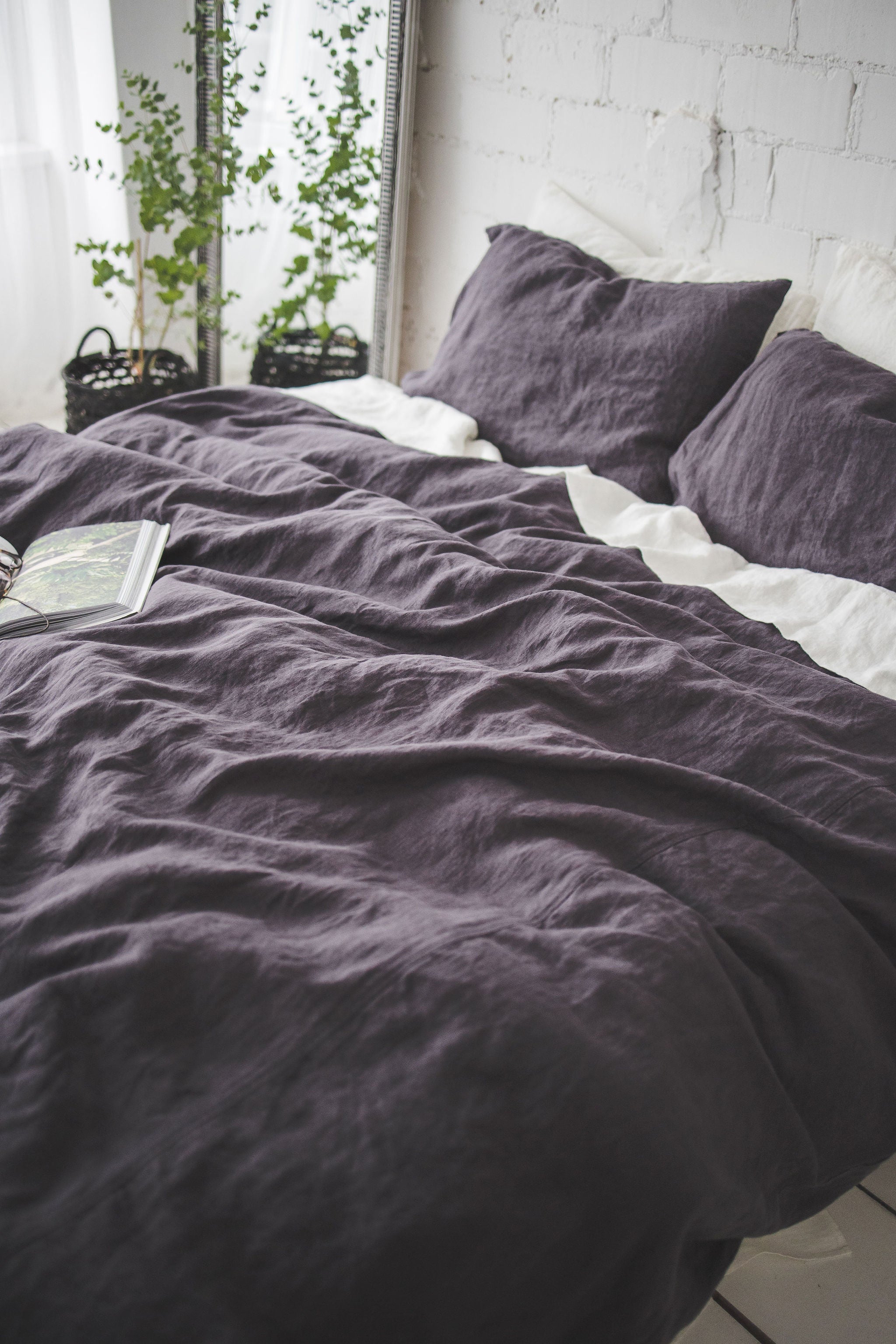Linen Duvet Cover in Dark Aubergine / Gift Idea Old Linen Mill