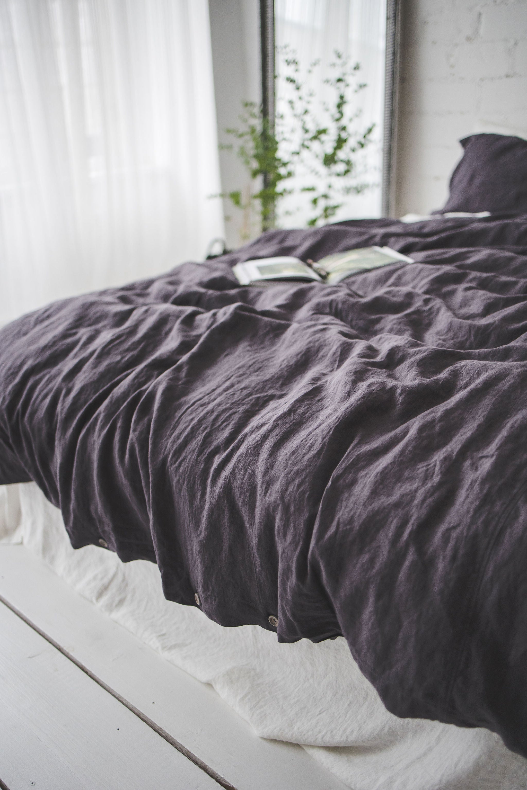 Linen Duvet Cover in Dark Aubergine / Gift Idea Old Linen Mill