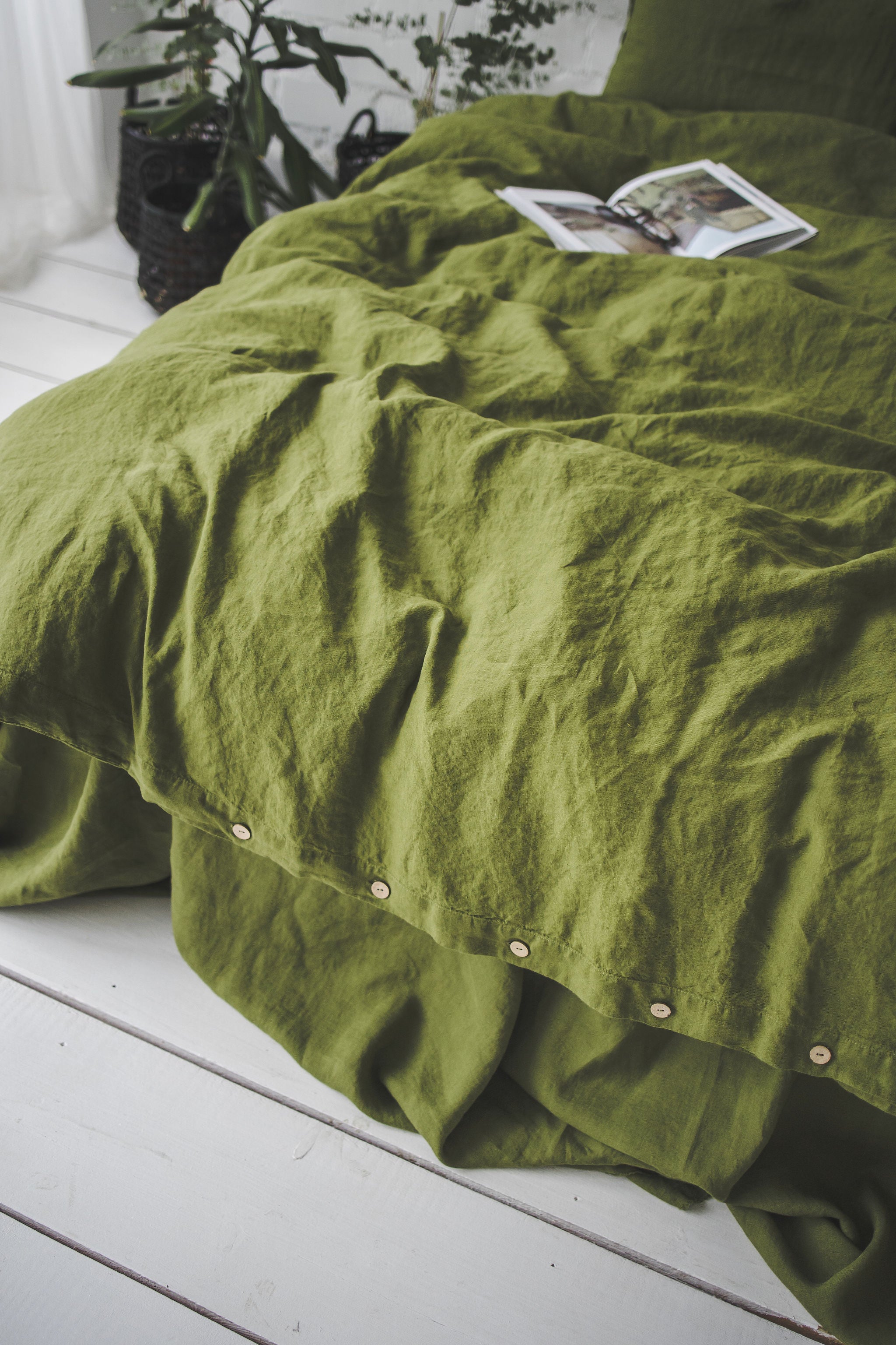 Linen Duvet Cover in Moss Green / Gift Idea Old Linen Mill