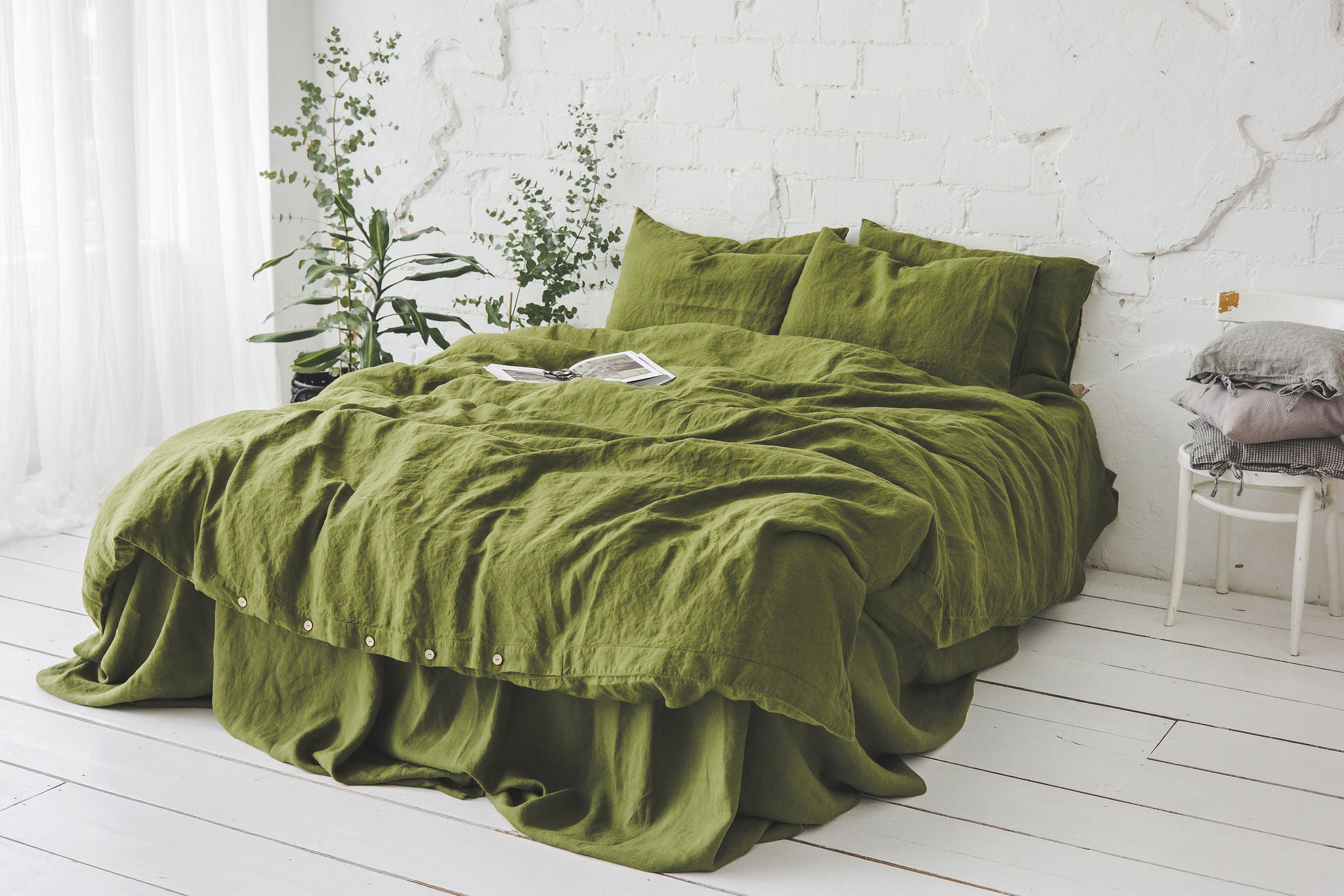 Linen Duvet Cover in Moss Green / Gift Idea Old Linen Mill