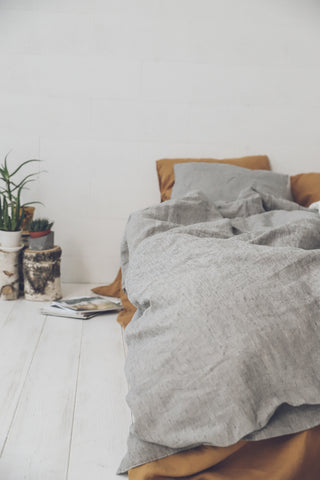 Linen Duvet Cover in Natural Grey Stripes / Gift Idea Old Linen Mill