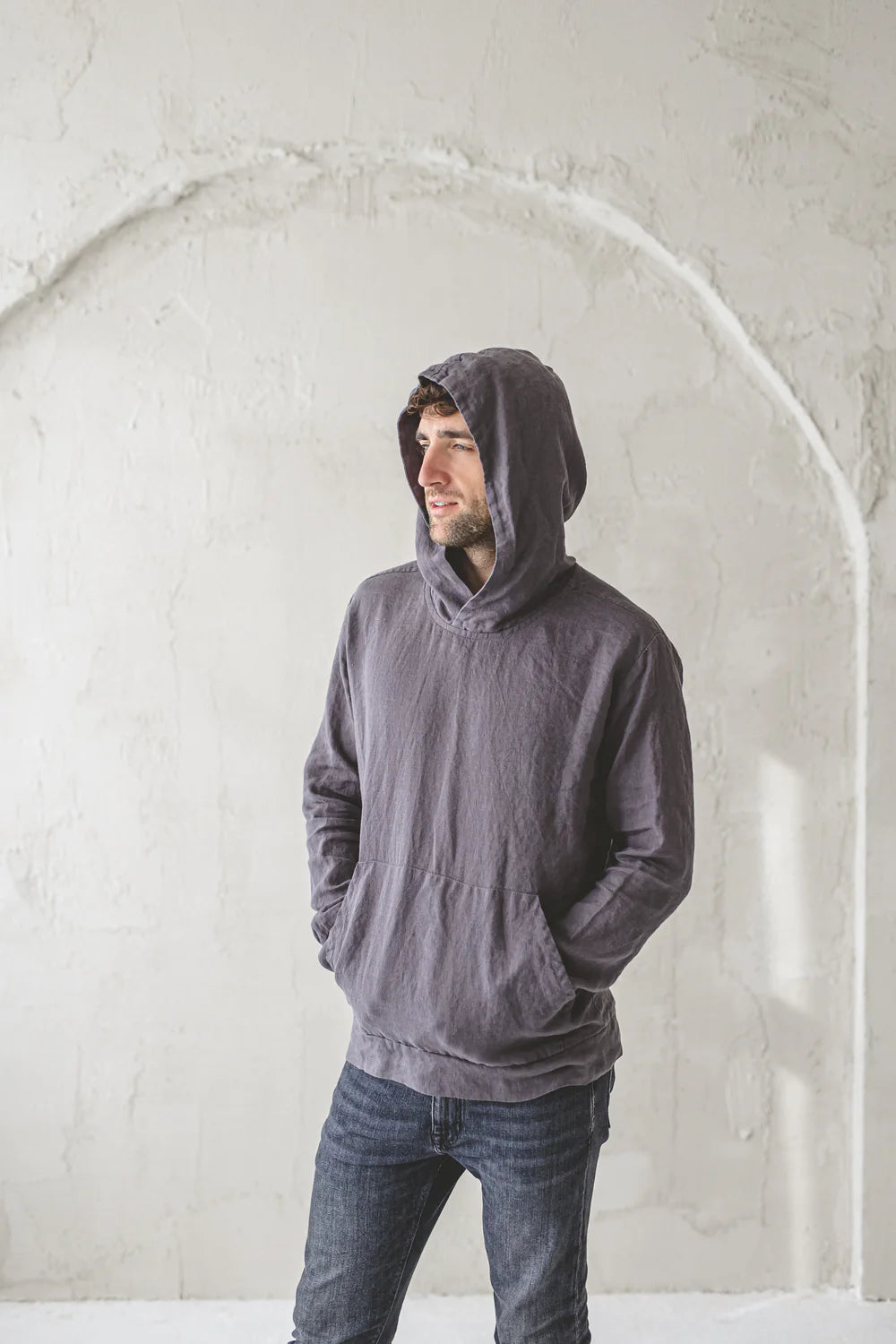 Linen Hoodie with Front Pocket Old Linen Mill