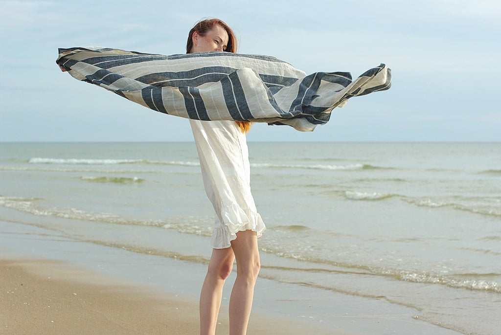 Linen Huckaback Beach Towel White Gray Striped, Linen Beach Towel (Copy) Beach Towel Old Linen Mill