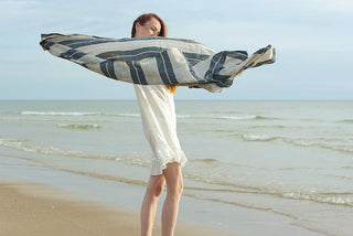Linen Huckaback Beach Towel White Gray Striped, Linen Beach Towel (Copy) Beach Towel Old Linen Mill