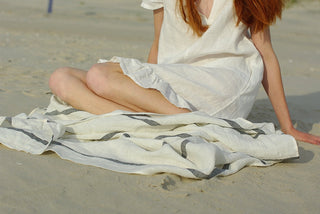 Linen Huckaback Beach Towel White Gray Striped, Linen Beach Towel Beach Towel Old Linen Mill
