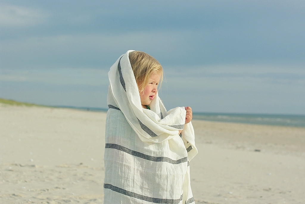 Linen Huckaback Beach Towel White Gray Striped, Linen Beach Towel Beach Towel Old Linen Mill