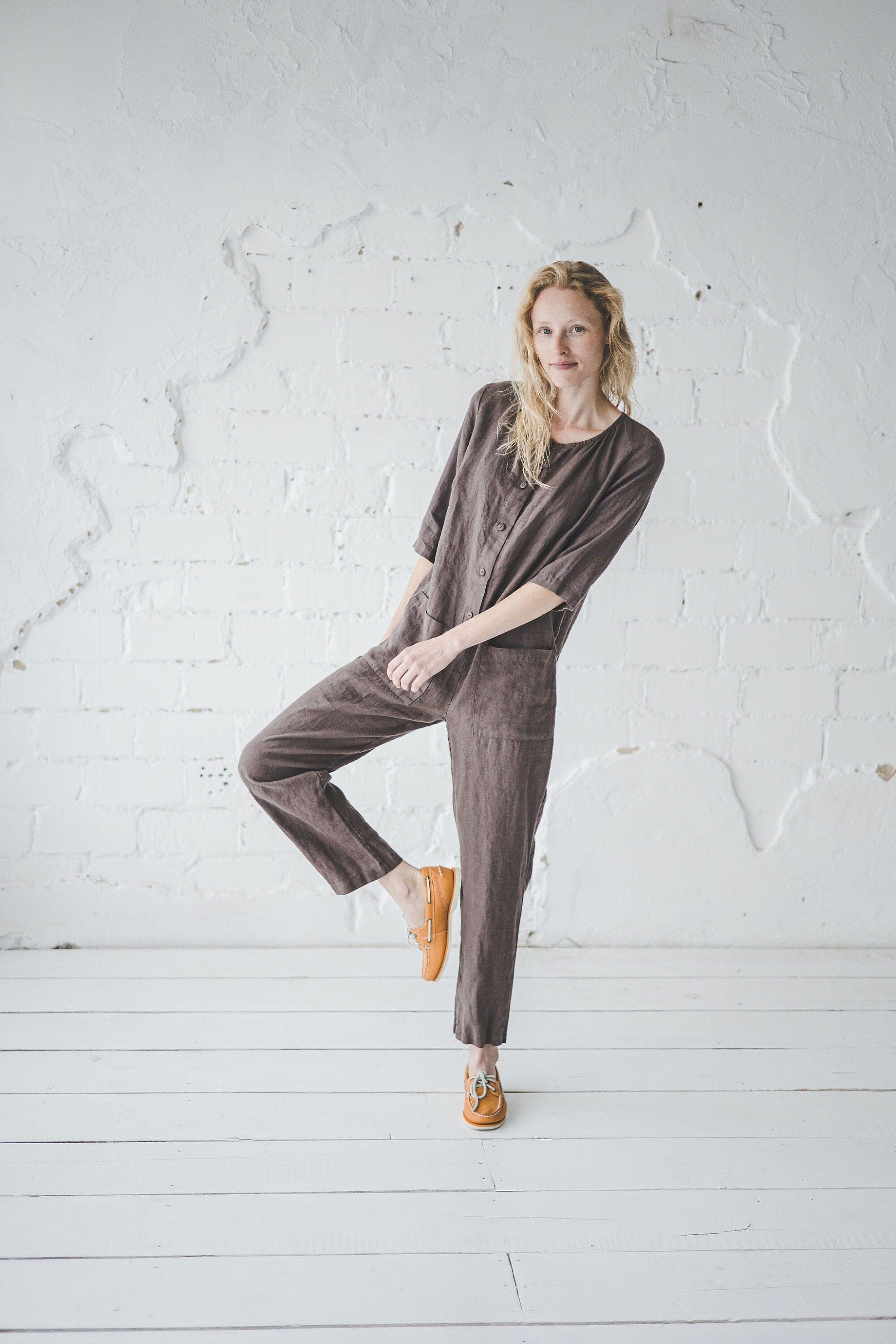 Linen Jumpsuit Maxi Length Old Linen Mill 