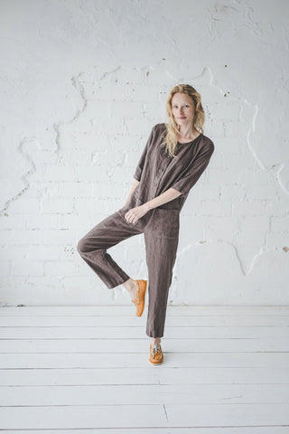 Linen Jumpsuit Maxi Length Old Linen Mill 