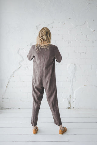 Linen Jumpsuit Maxi Length Old Linen Mill 