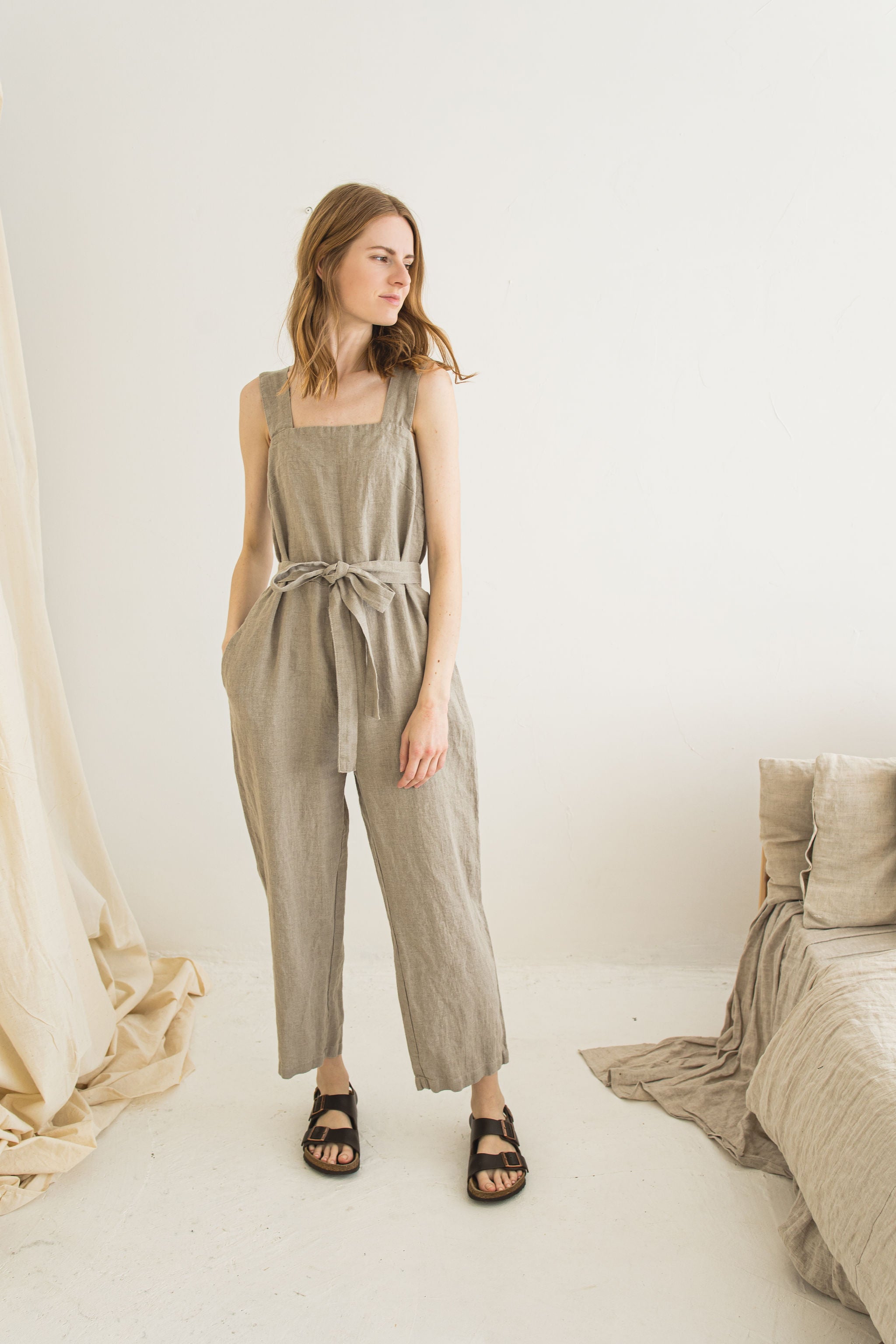 Linen Jumpsuit with belt J11 Old Linen Mill