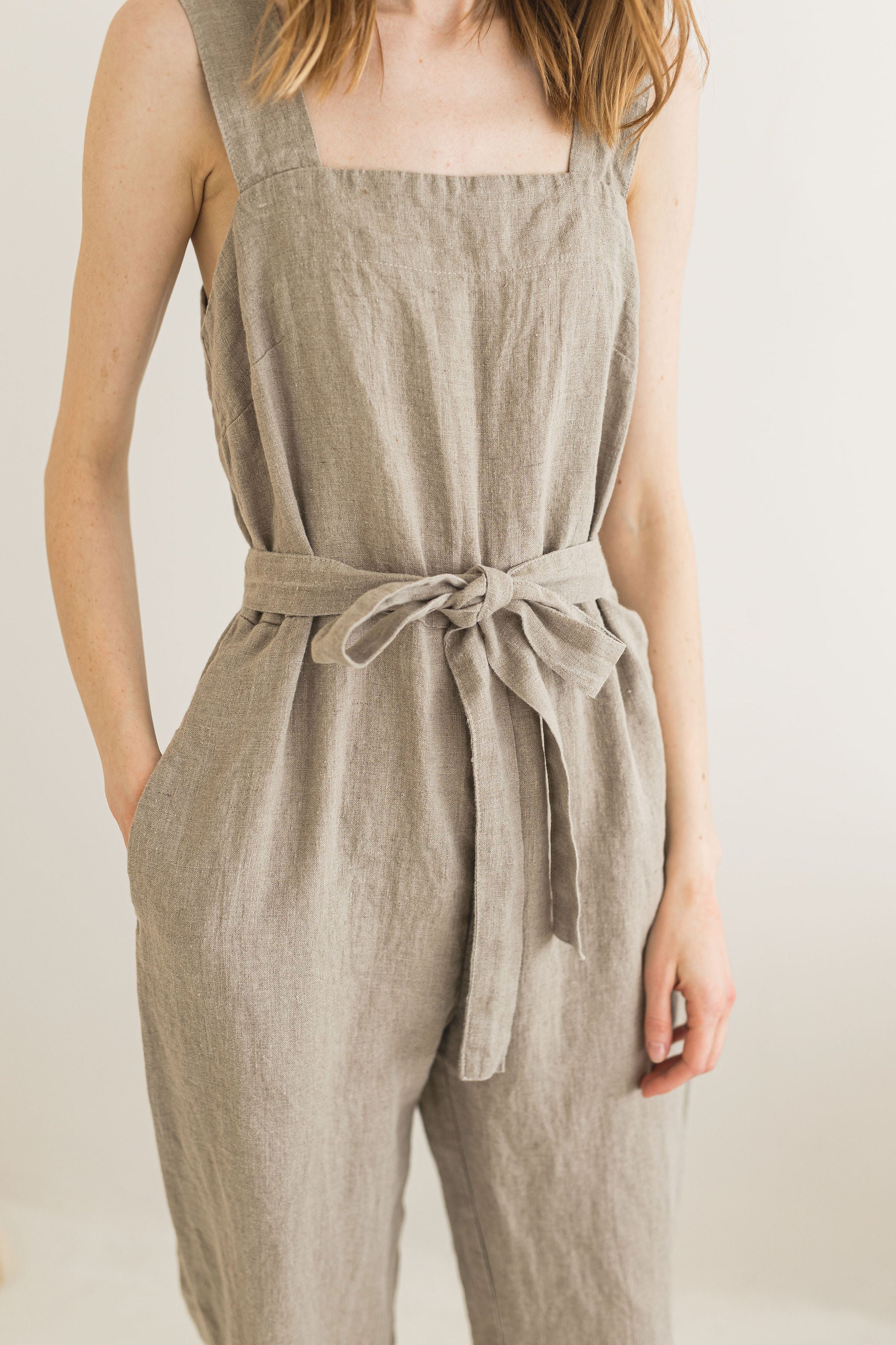 Linen Jumpsuit with belt J11 Old Linen Mill