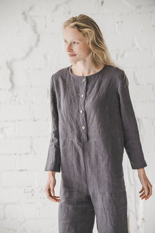 Linen Jumpsuit with Front Pockets Old Linen Mill 