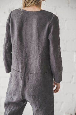 Linen Jumpsuit with Front Pockets Old Linen Mill 