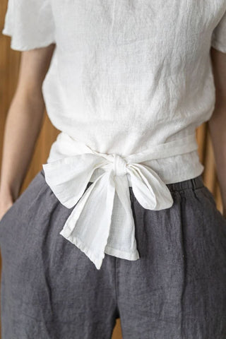 Linen Kimono Front Knot Blouse Old Linen Mill 