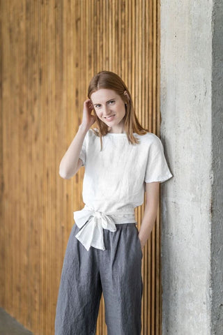 Linen Kimono Front Knot Blouse Old Linen Mill 
