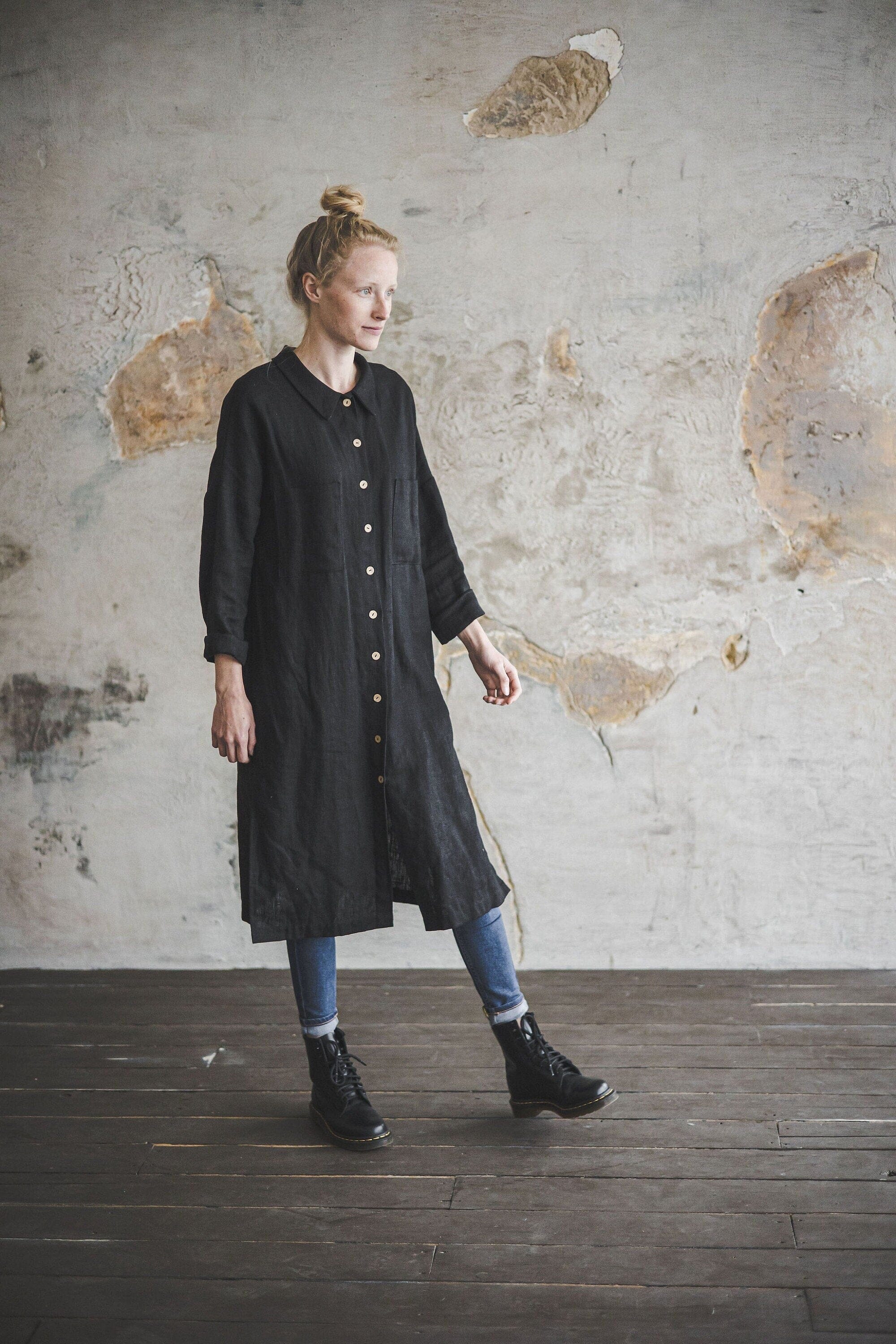 Linen Long Buttons Down Dress Old Linen Mill 