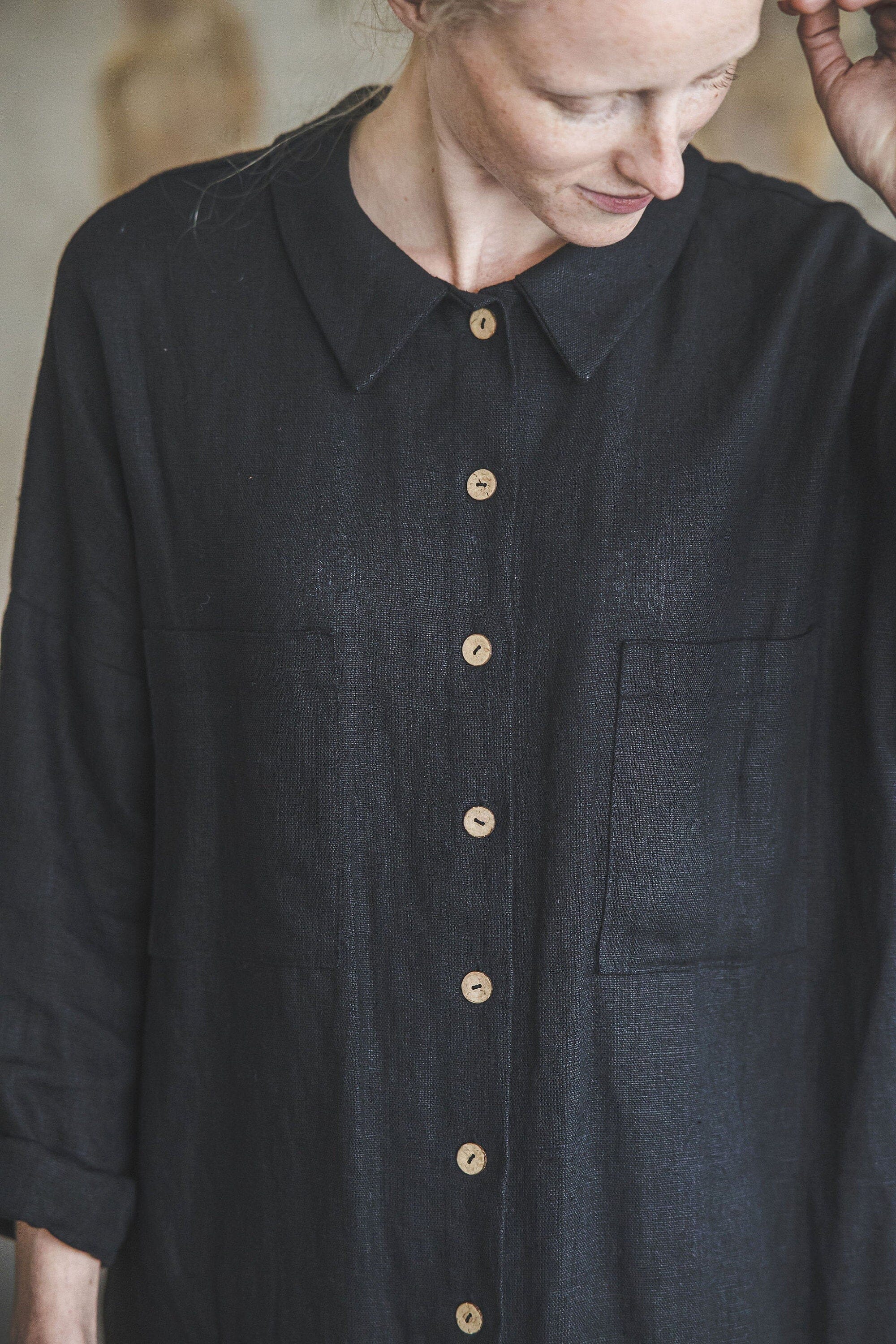 Linen Long Buttons Down Dress Old Linen Mill 