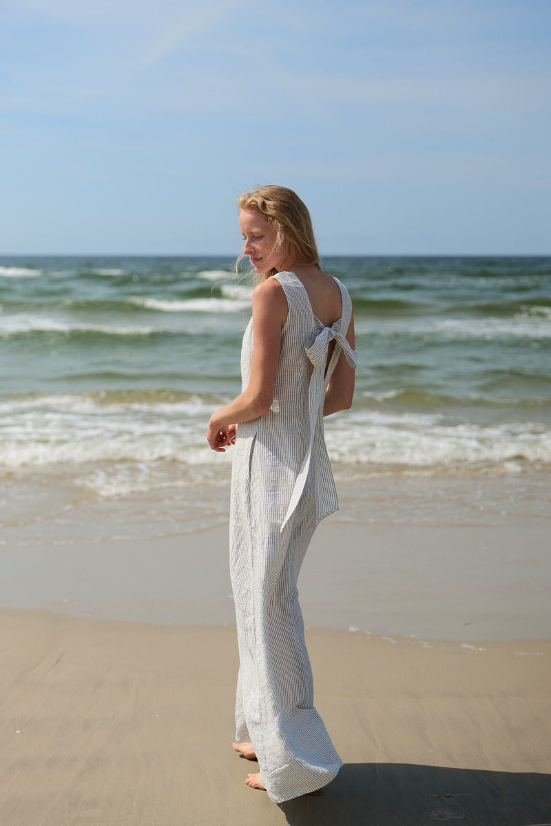 Linen Maxi Summer Bow Dress FLORA D58 Old Linen Mill