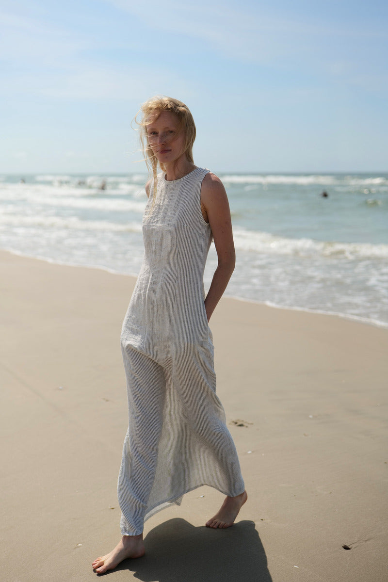 Linen Maxi Summer Bow Dress FLORA D58 Old Linen Mill