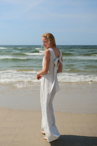 Linen Maxi Summer Bow Dress FLORA D58 Old Linen Mill