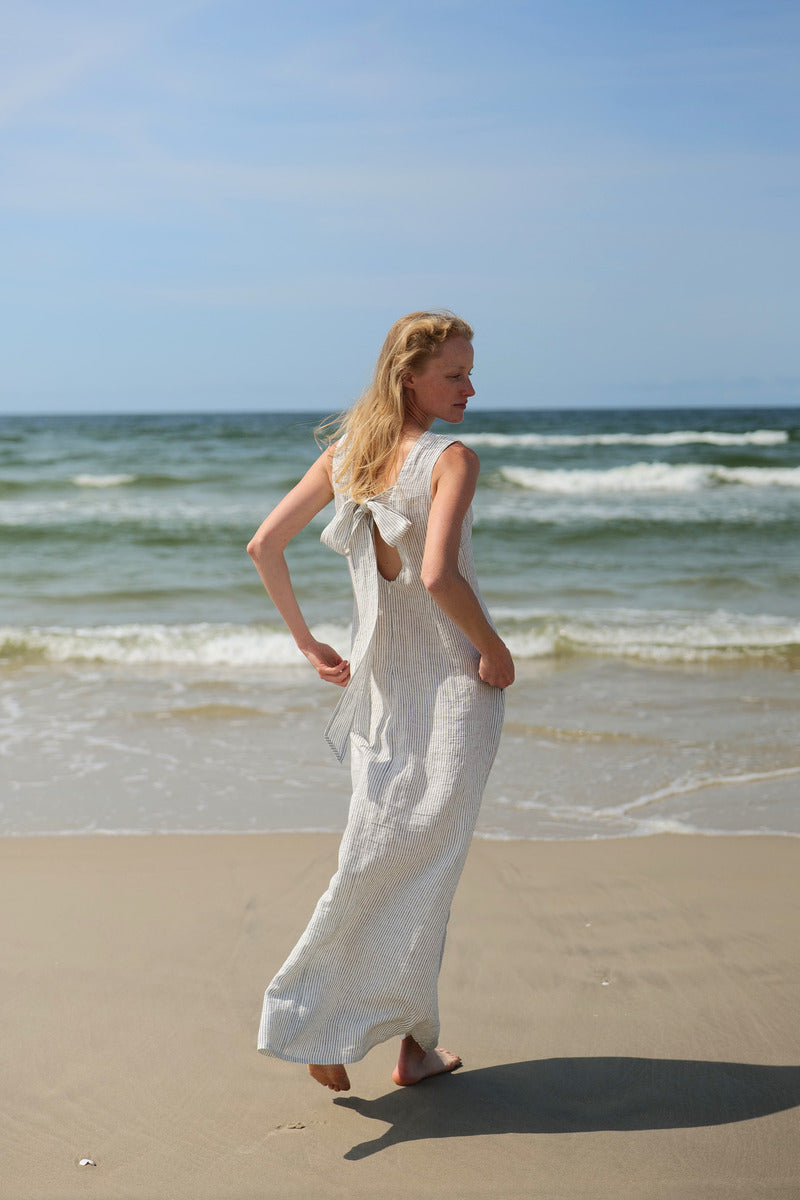 Linen Maxi Summer Bow Dress FLORA D58 Old Linen Mill