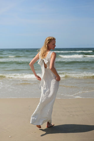 Linen Maxi Summer Bow Dress FLORA D58 Old Linen Mill