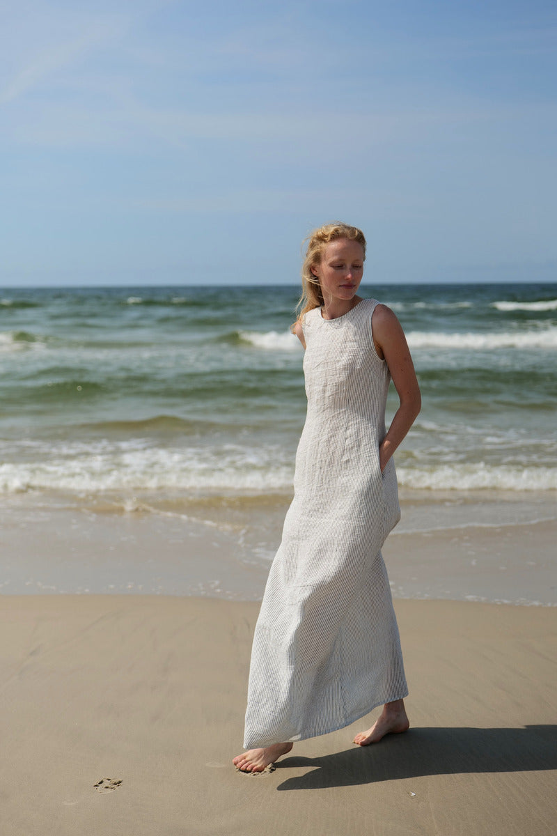 Linen Maxi Summer Bow Dress FLORA D58 Old Linen Mill