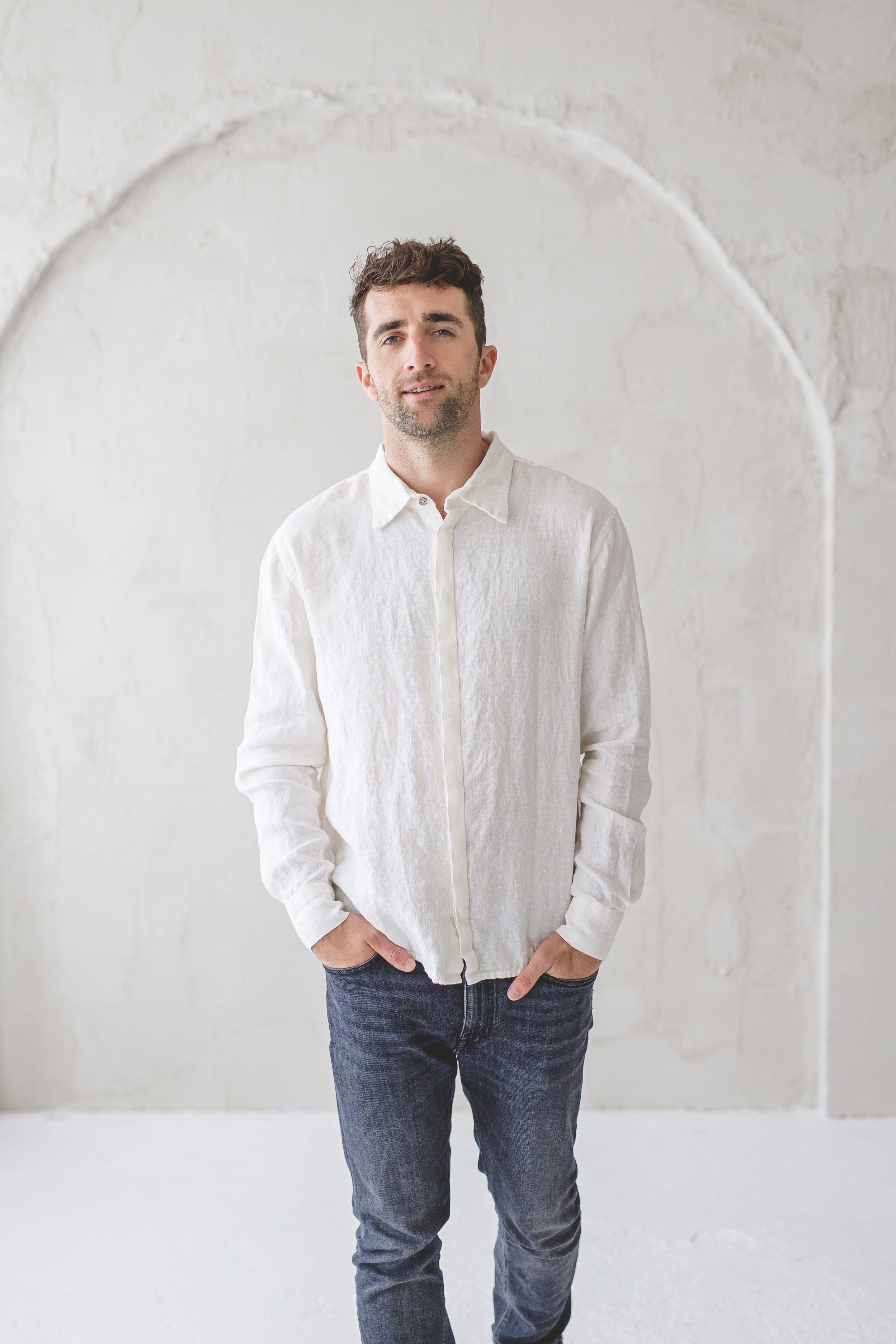 Linen Men's Shirt With Hidden Buttons Old Linen Mill