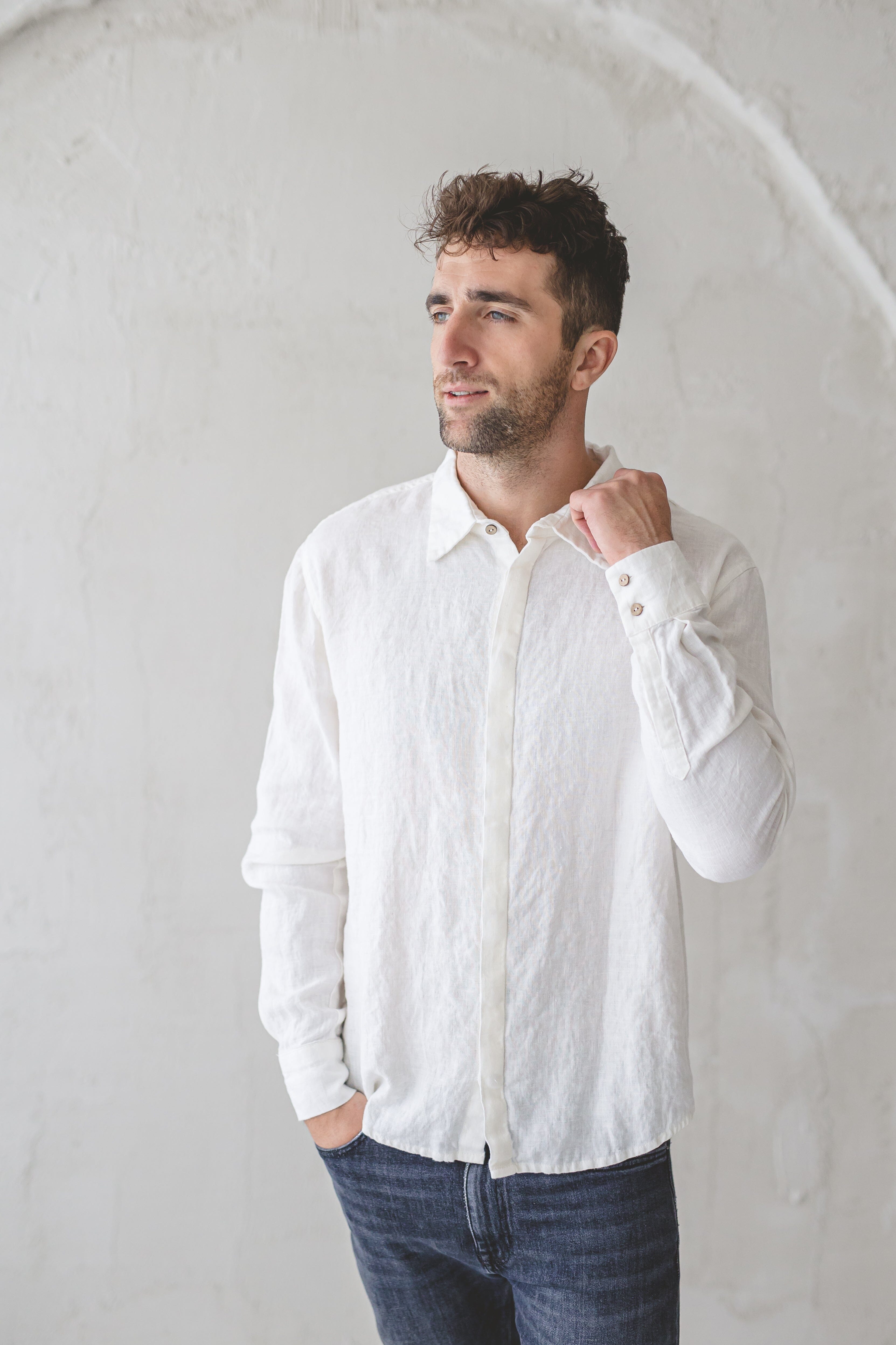 Linen Men's Shirt With Hidden Buttons Old Linen Mill